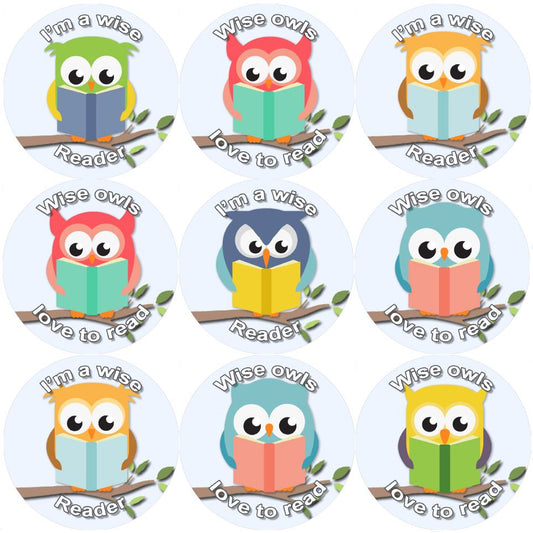 144 Reading Owls 30mm Reward Stickers for School Teachers, Parents and Nursery