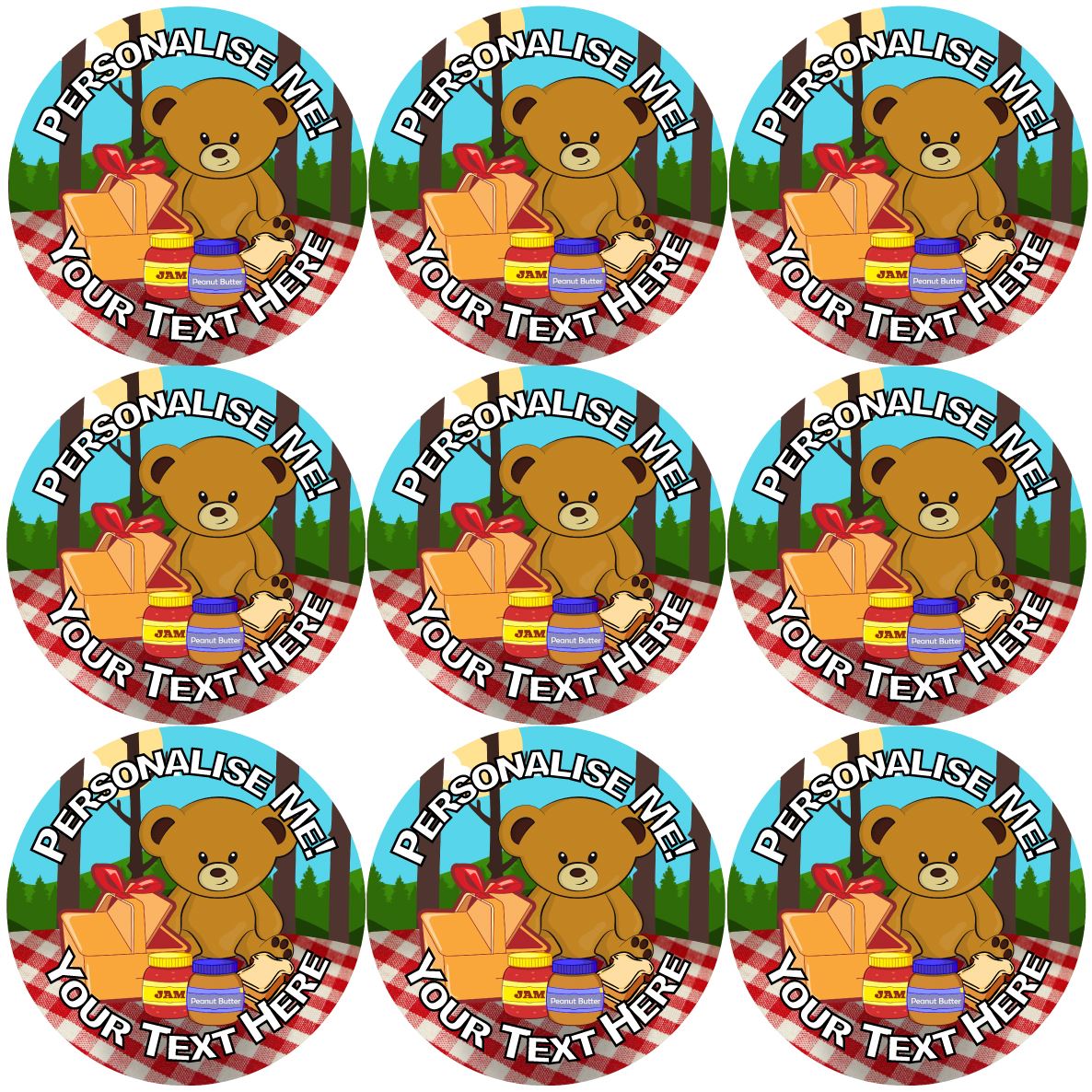 144 Personalised Teddy Bears' Picnic 30mm Reward Stickers for School Teachers, Parents and Nursery
