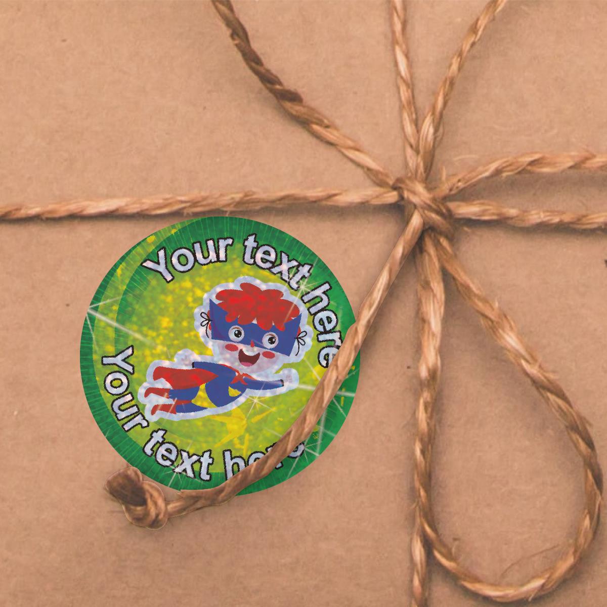 96 Personalised Sparkle Superhero Party 30mm Reward Stickers + 60 Free Sparkle Smiles for School Teachers, Parents and Nursery