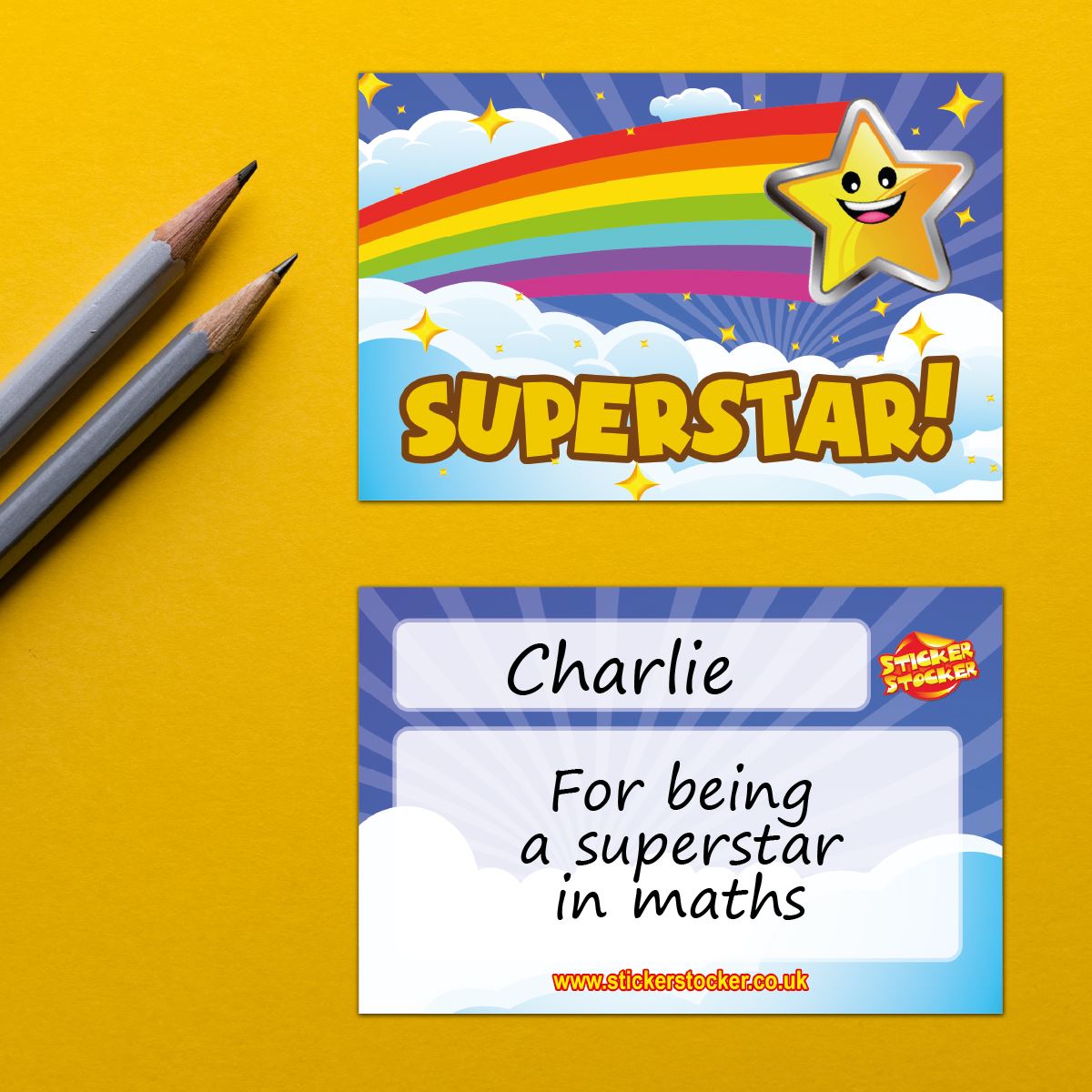 30 Superstar award cards for school teachers, wallet sized glossy reward cards
