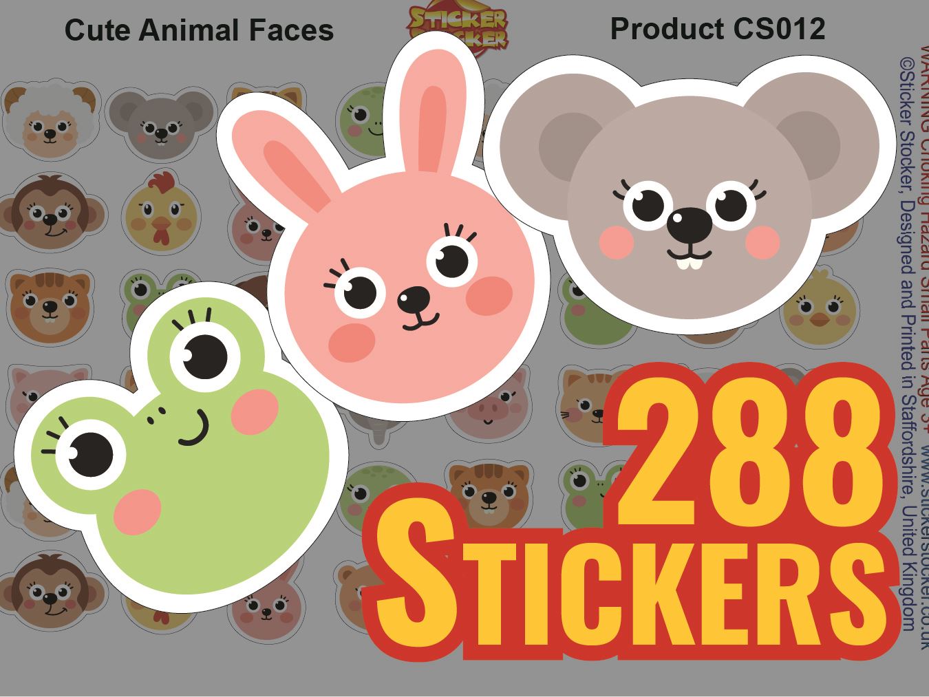 288 Cute Animal Faces 20mm Shaped Children's Reward Stickers for School Teachers or Nurses