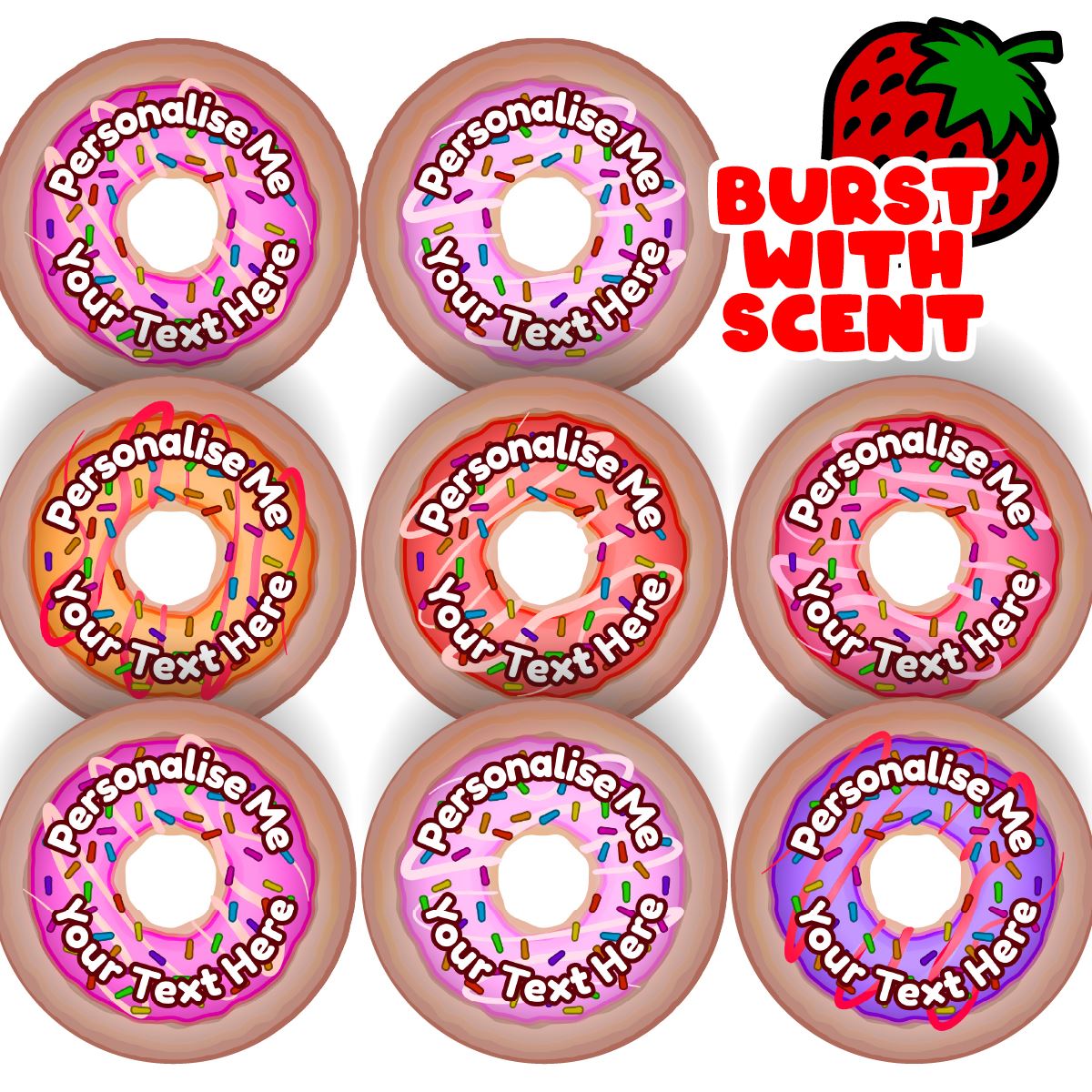 120 Strawberry Scented Personalised Stickers - Donut - Personalised 30mm Scented  Stickers - For Teachers Nursery Parents