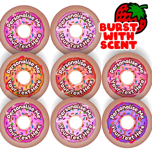 120 Strawberry Scented Personalised Stickers - Donut - Personalised 30mm Scented  Stickers - For Teachers Nursery Parents