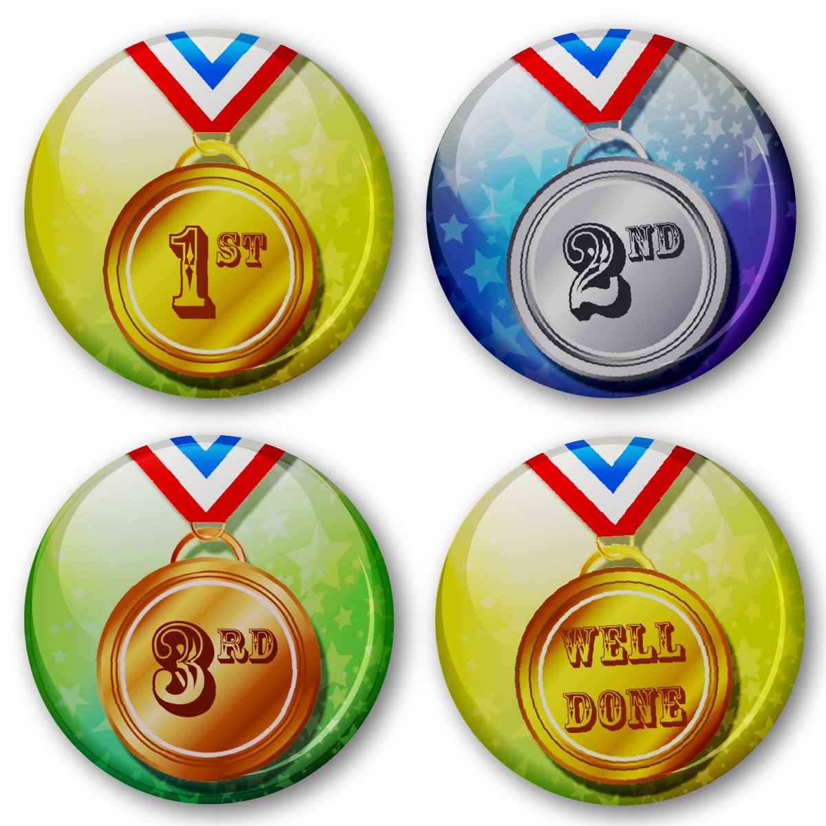 Sports Day Medals Badges 38mm (Pack of 20 Pin Badges - 38mm) School Summer Sports Day