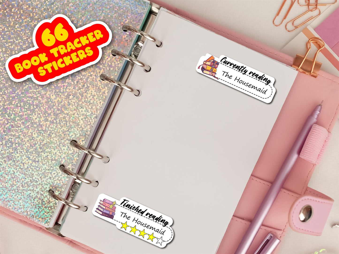 66 Book Reading Tracker Shaped Reward Stickers for Teachers, Parents, Planners