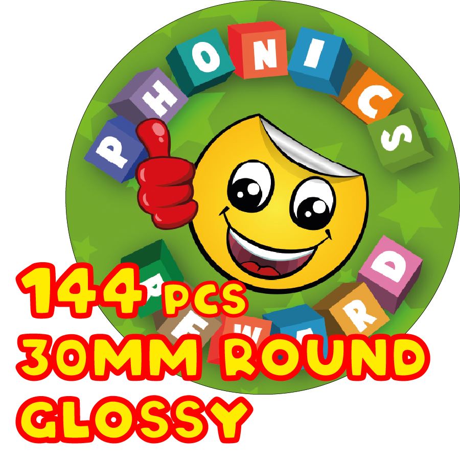 144 Phonics Rewards 30mm Round Children's Reward Stickers for Teachers or Parents