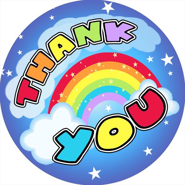 144 Thank You Rainbows 30mm Stickers for Teachers, Parents and Party Bags