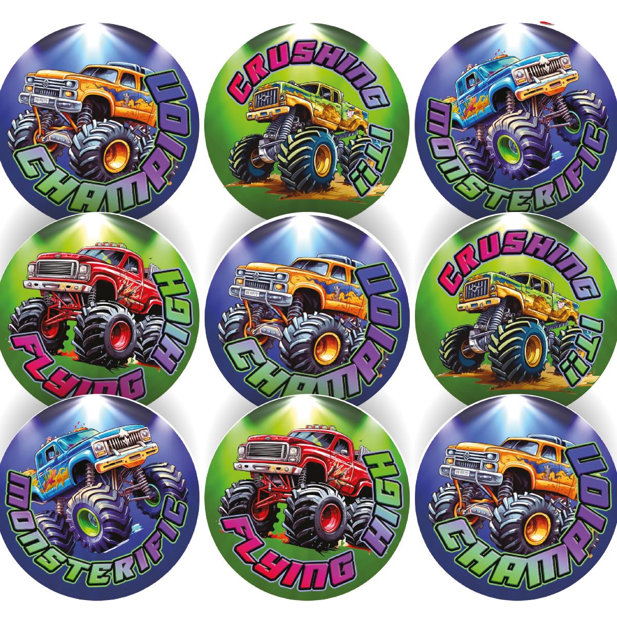 144 Monster Truck Children's Reward Stickers - 30mm - Teacher Parents School