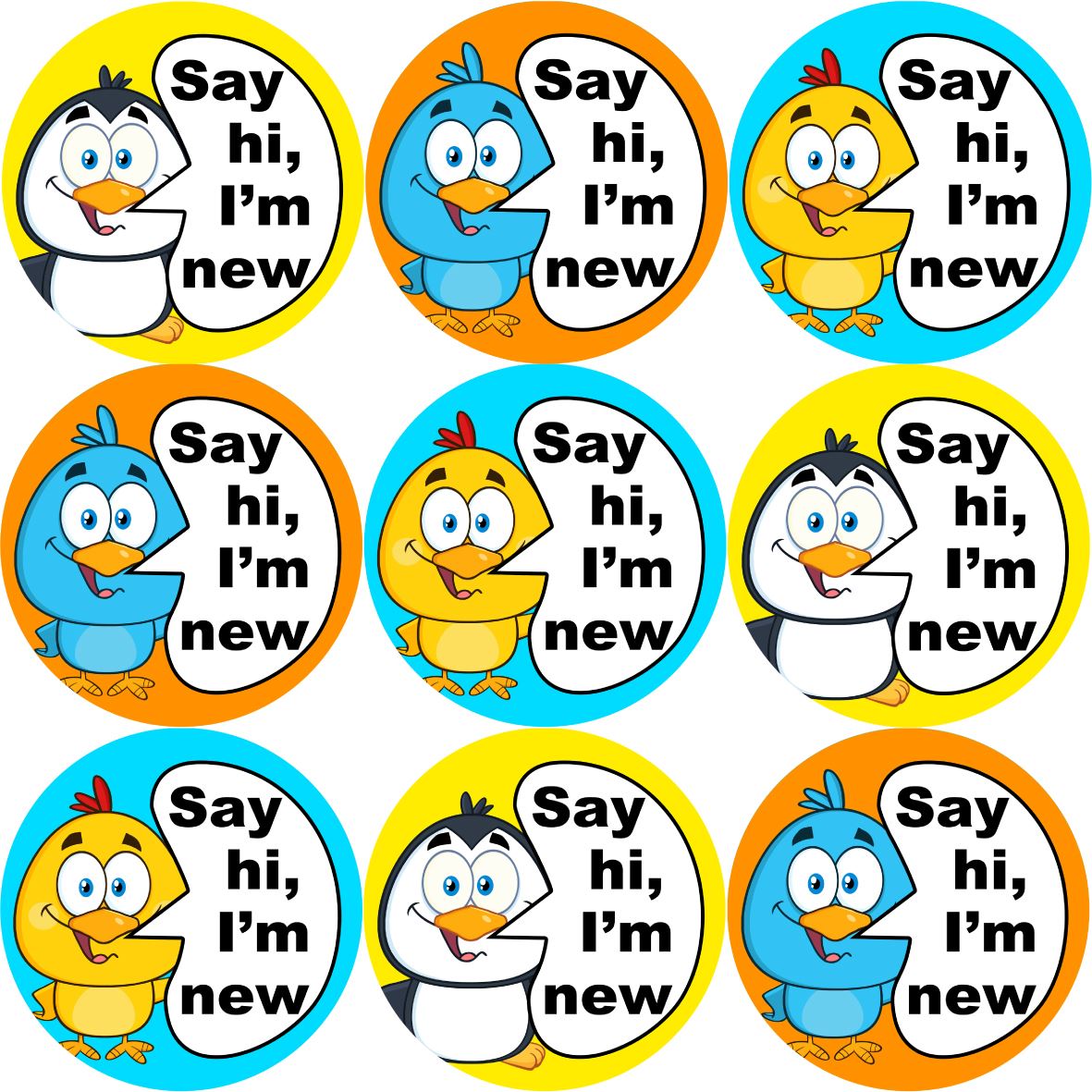 144 Say Hi, I'm New 30mm Introduction Stickers for Teachers and groups