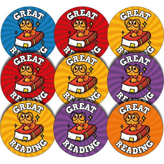 144 Great Reading Book Worm - 30mm - Glossy Reward Stickers for Teachers & Parents