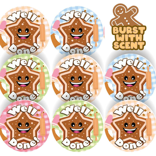 120 Well Done Star Gingerbread Scented Stickers - 30mm Scented Stickers - For Teachers Nursery Parents