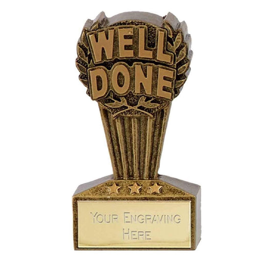 Gold Micro Well Done Award Trophy 7.5cm Resin FREE engraving and Certificate
