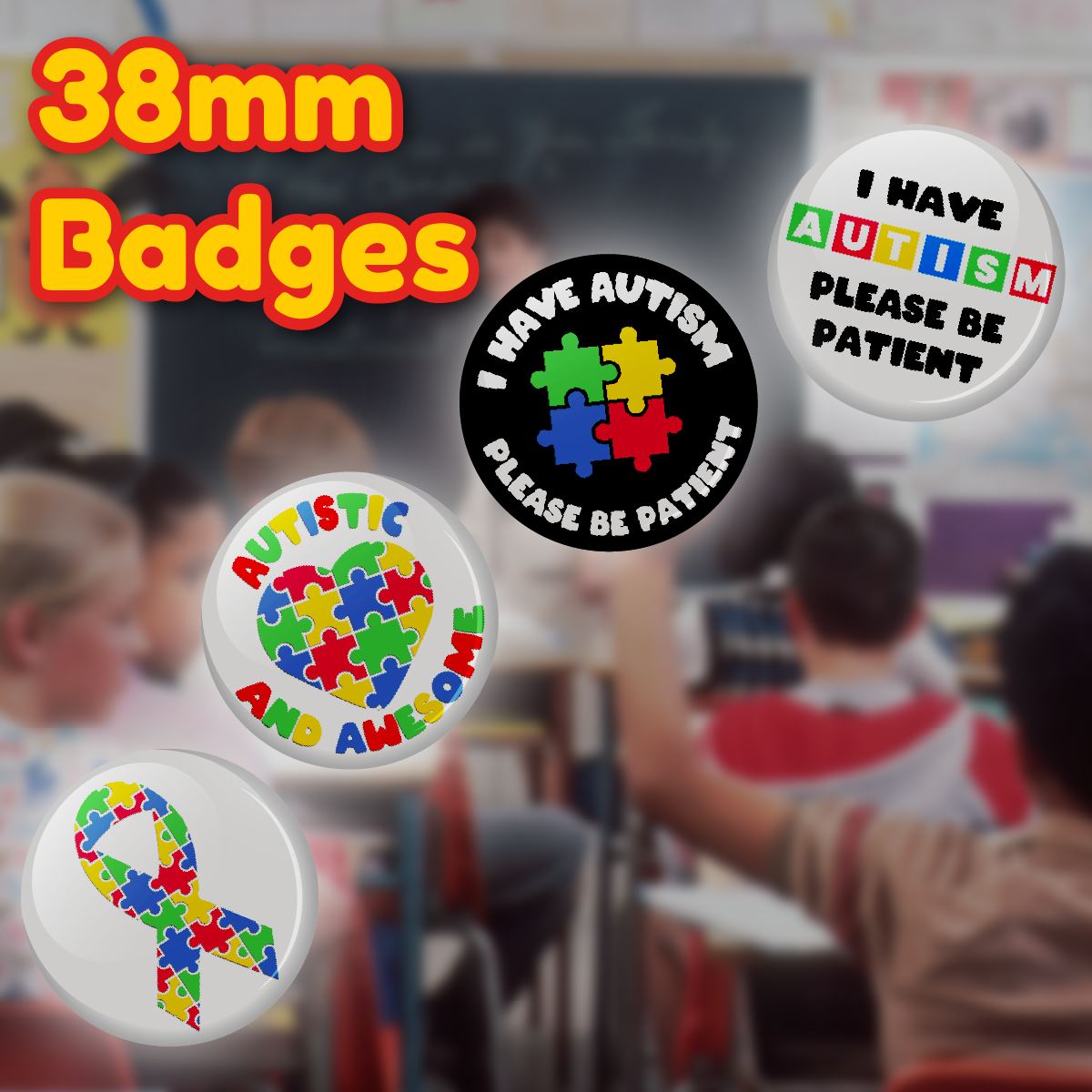 Autism Button Badges (Pack of 20 Pin Badges - 38mm) Autistic Awareness