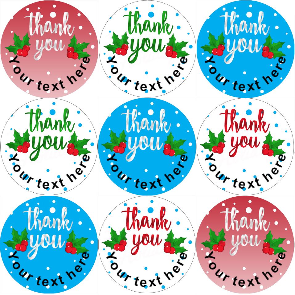 144 Personalised Thank you Christmas 30mm Glossy Stickers Labels