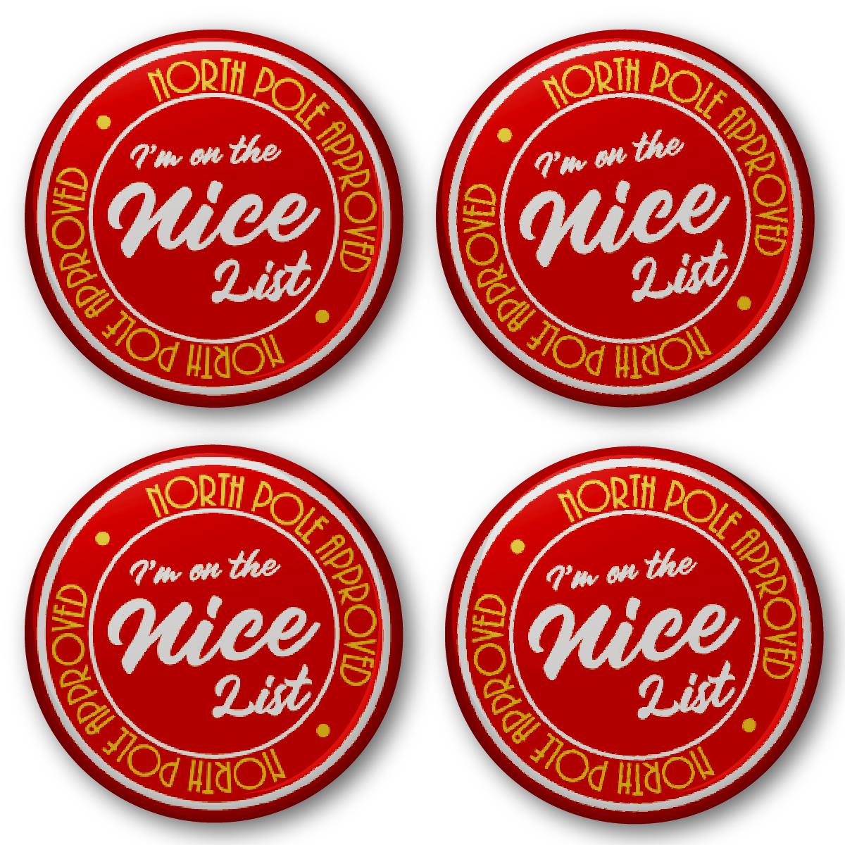 20 x Nice List Santa Button Badges (Pack of 20 Pin Badges - 38mm)