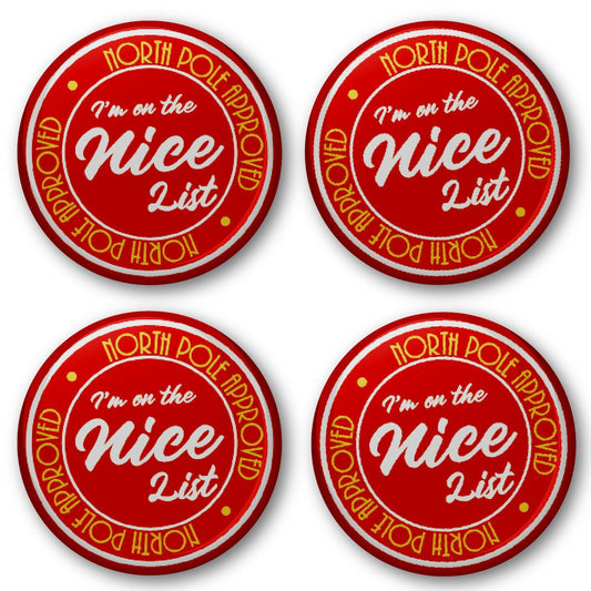 20 x Nice List Santa Button Badges (Pack of 20 Pin Badges - 38mm)