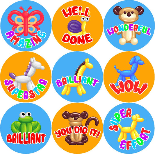 144 Balloon Animal Praise 30mm Stickers Glossy Reward Stickers