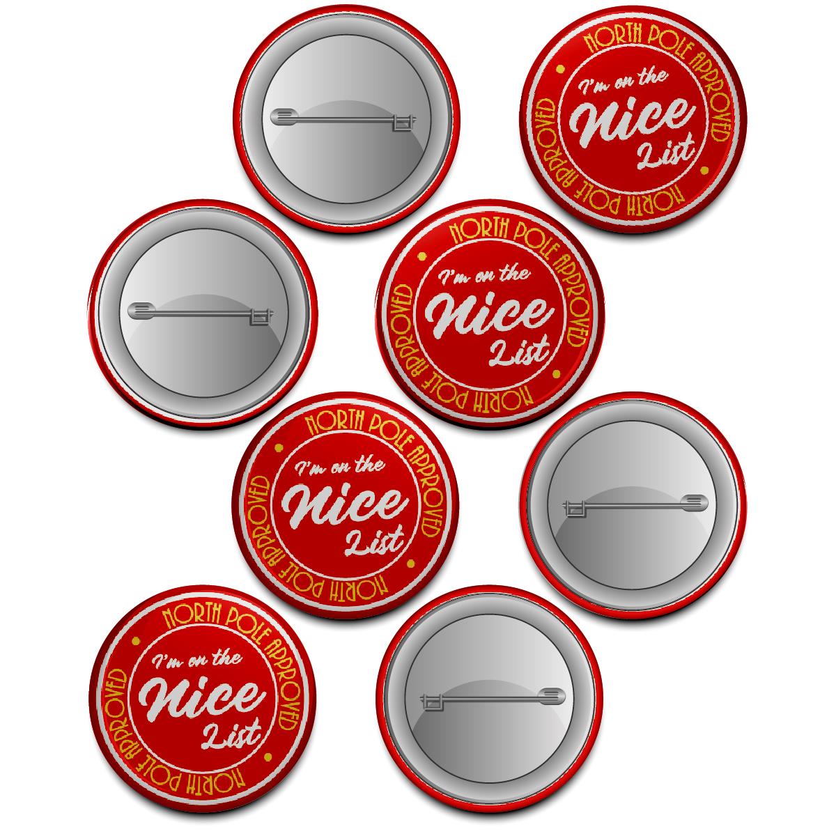 20 x Nice List Santa Button Badges (Pack of 20 Pin Badges - 38mm)