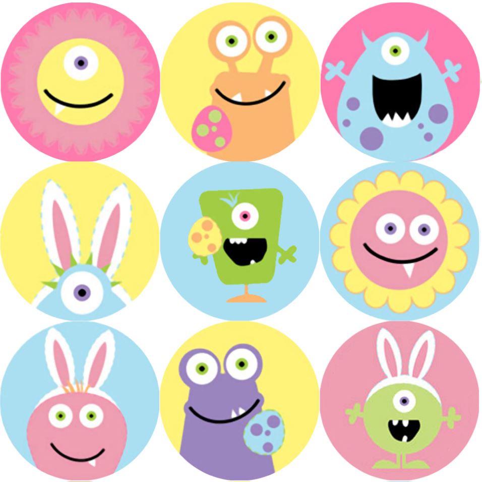 144 Monster Easter 30mm Round Children's Reward Stickers for Teachers, Parents