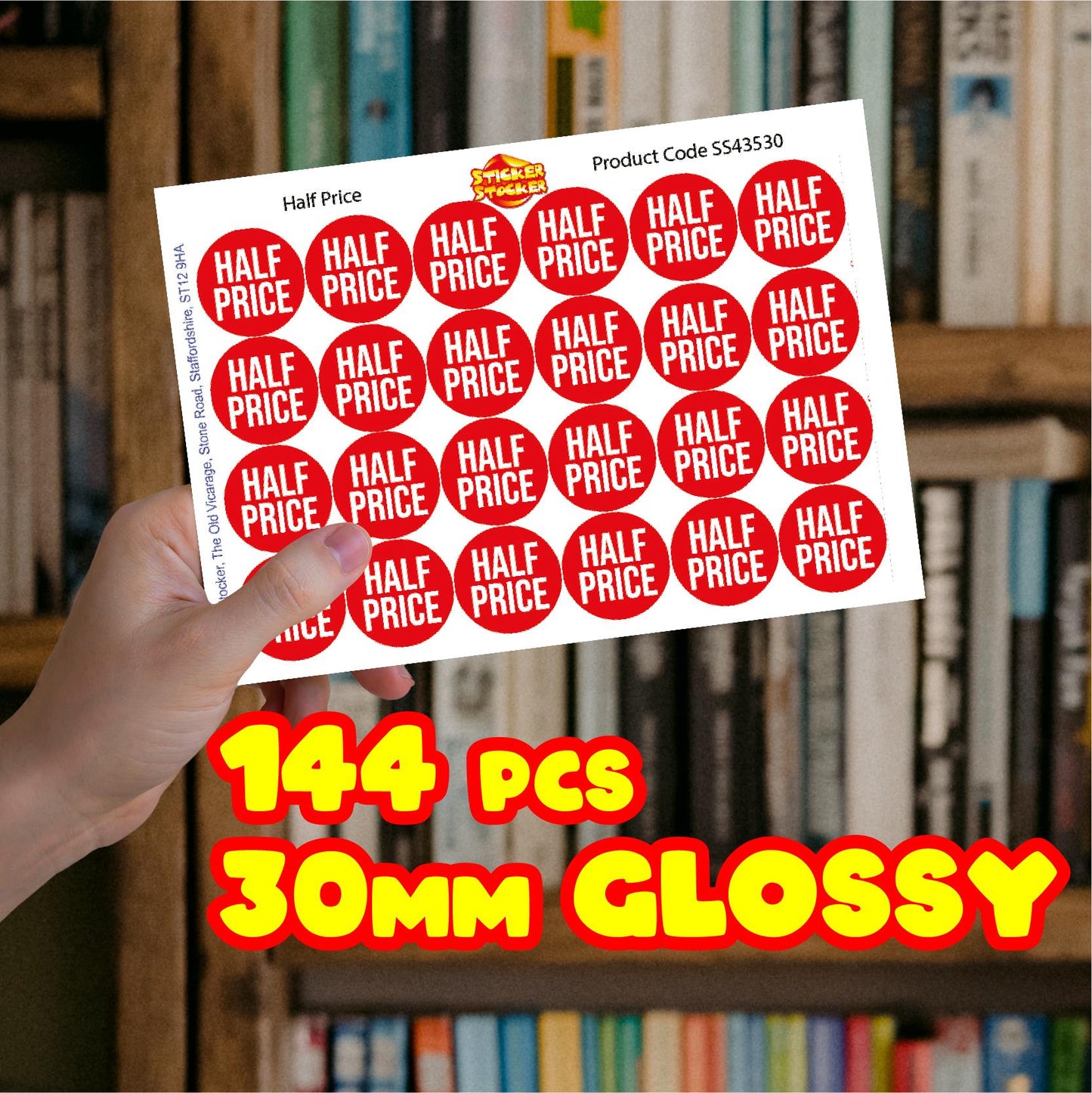 144 Half Price 30mm Glossy Stickers Product Gift Packaging Seal Labels