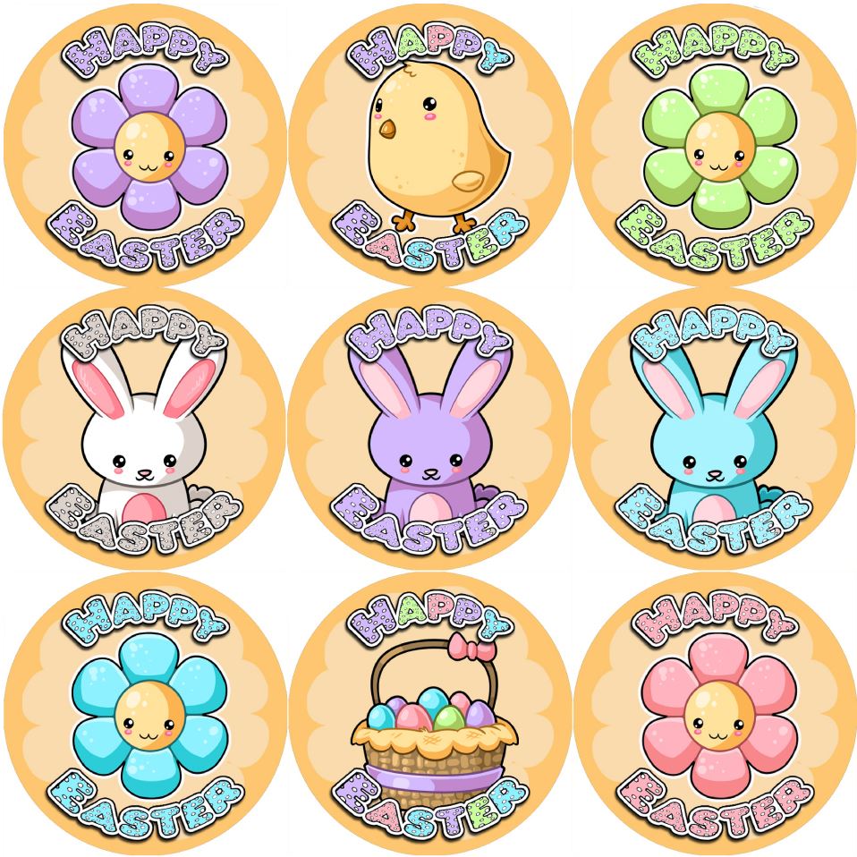 144 Happy Easter Time 30mm Reward Stickers for Teachers, Parents and Spring Party Bags