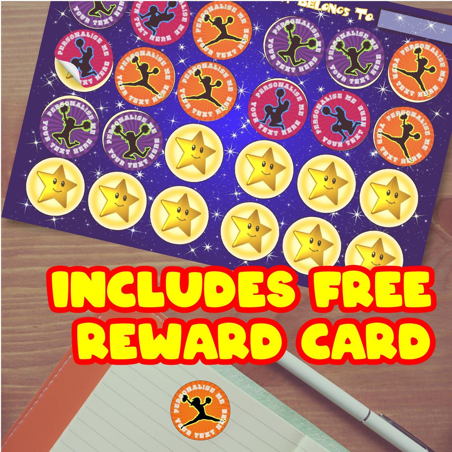 144 Personalised Cheerleading 30mm Sport Reward Stickers for School Teachers, Parents and Nursery