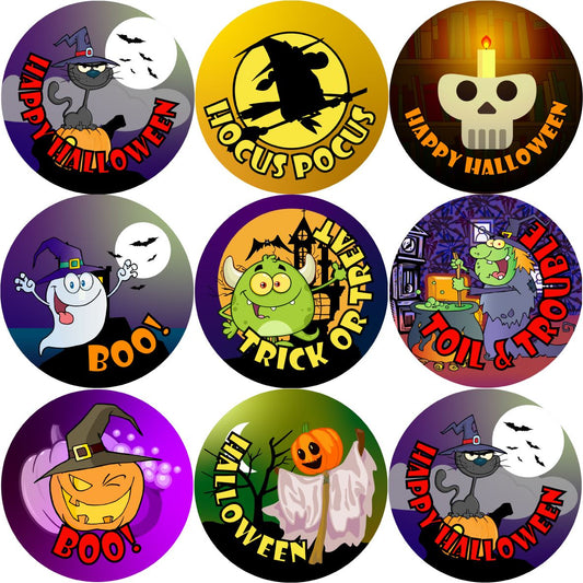 144 Halloween Trick or Treat (Pack 1) 30mm Round Children's Reward Stickers for Teachers or Parents