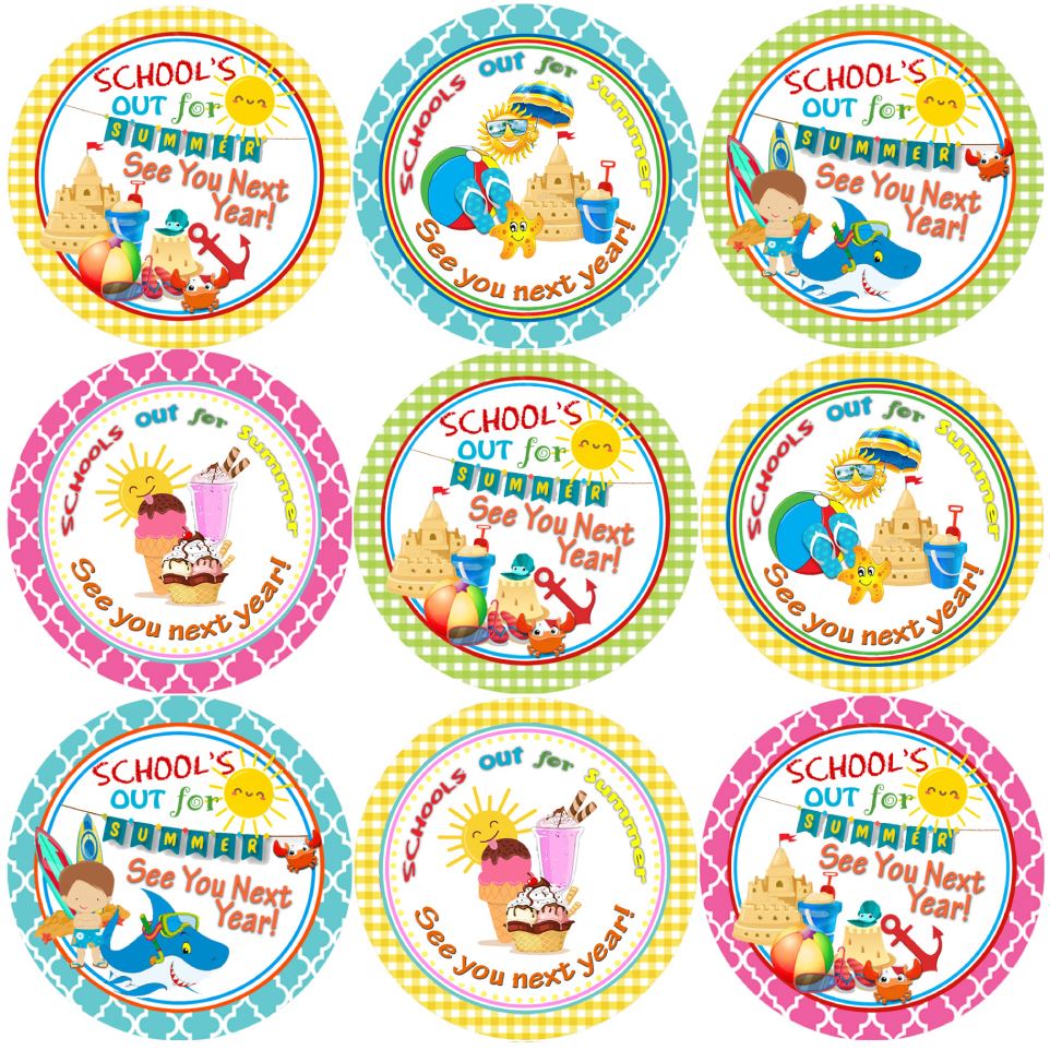 144 Schools out for Summer - End of Term Year Teacher Reward Stickers Size 30mm