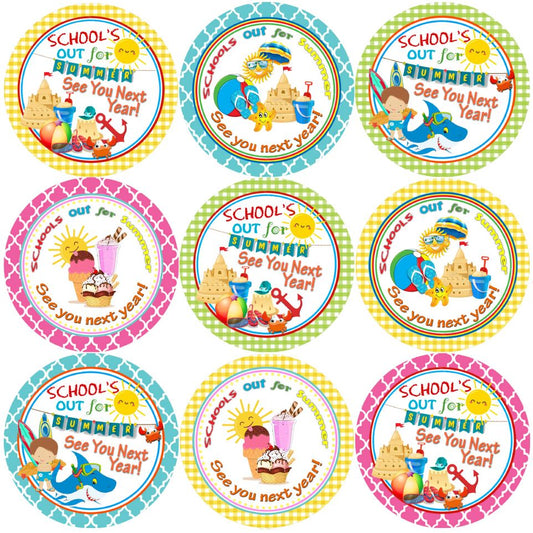 144 Schools out for Summer - End of Term Year Teacher Reward Stickers Size 30mm