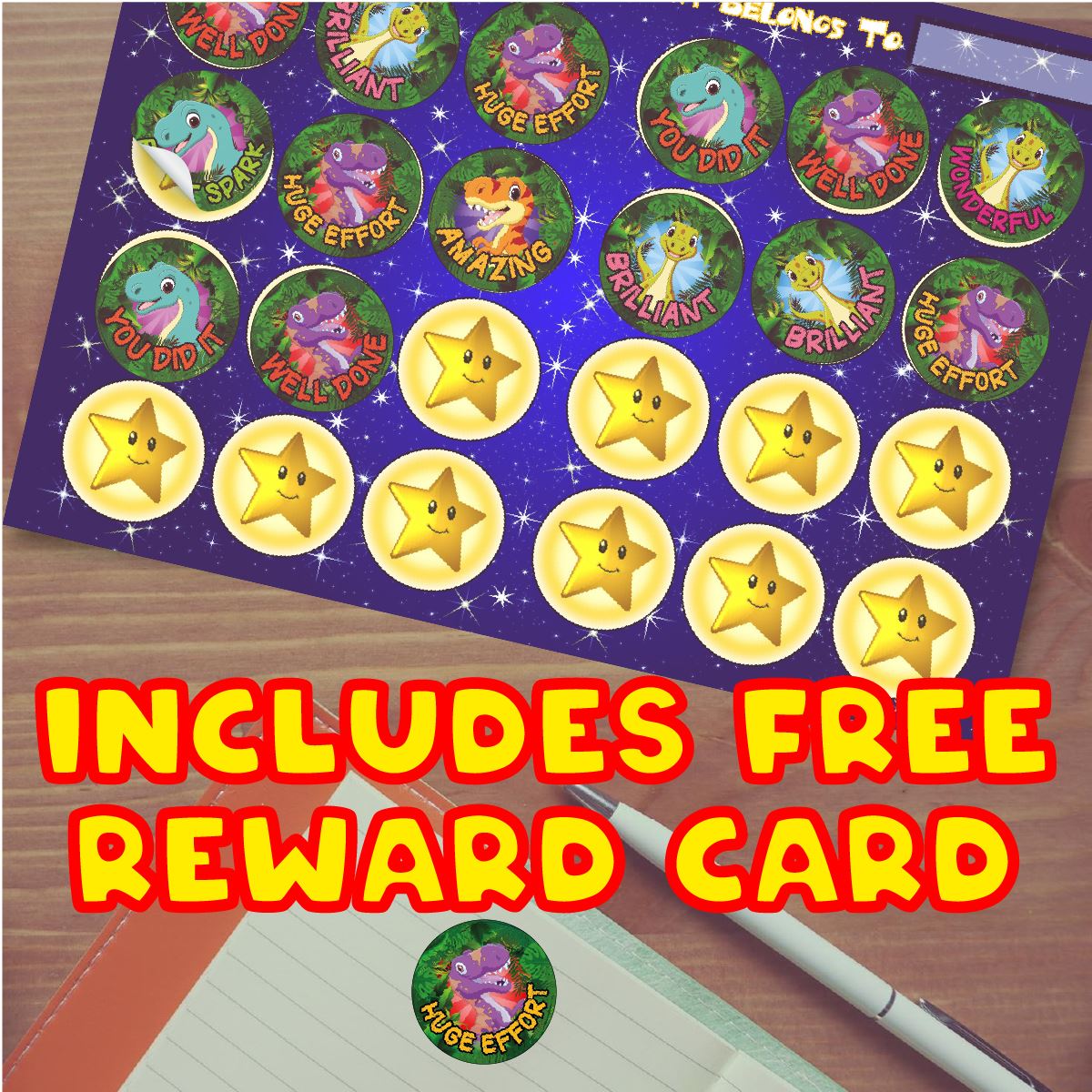 144 Dinosaur Praise - 30mm - Glossy Reward Stickers for Teachers & Parents