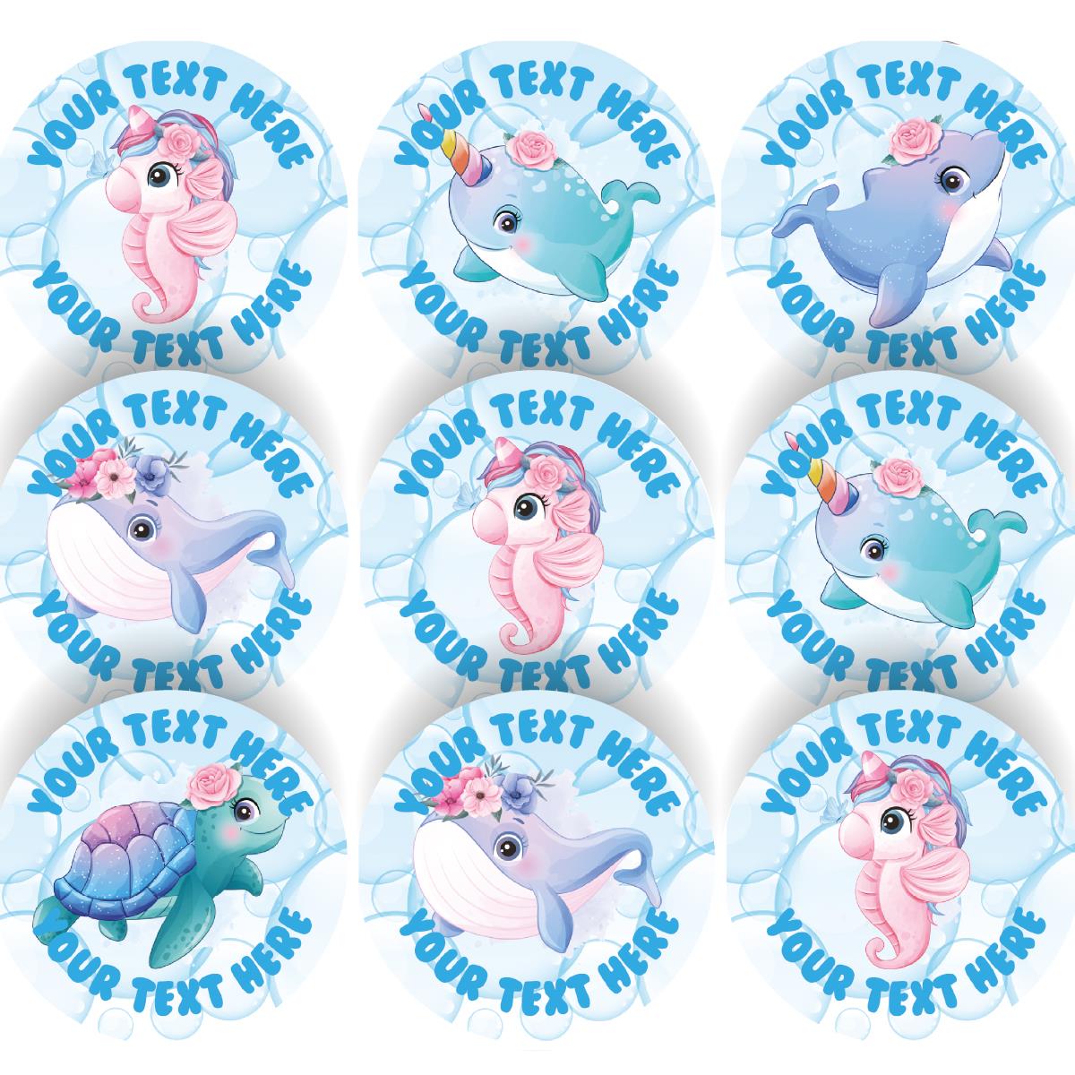 144 Ocean Friends Sea Themed Personalised 30mm Stickers - Reward Stickers for schools, nursery, teachers, parents