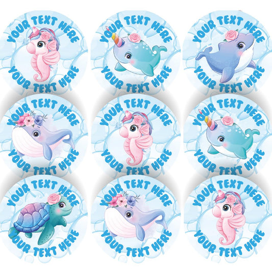 144 Ocean Friends Sea Themed Personalised 30mm Stickers - Reward Stickers for schools, nursery, teachers, parents