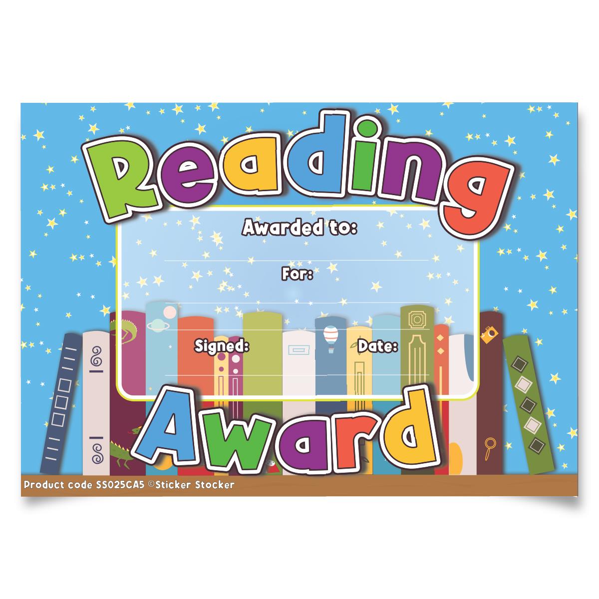 30 Reading Award certificates for school teachers, 250gsm A5 silk finish card