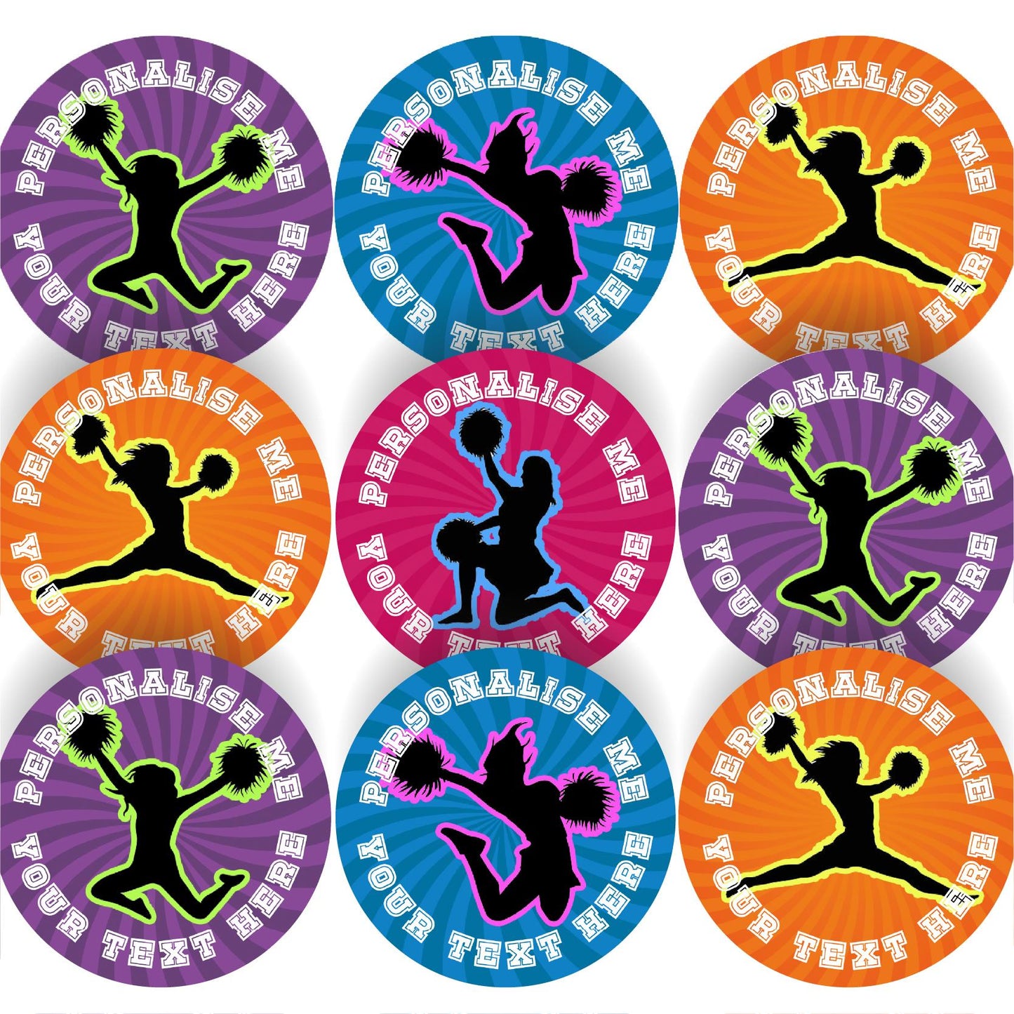 144 Personalised Cheerleading 30mm Sport Reward Stickers for School Teachers, Parents and Nursery