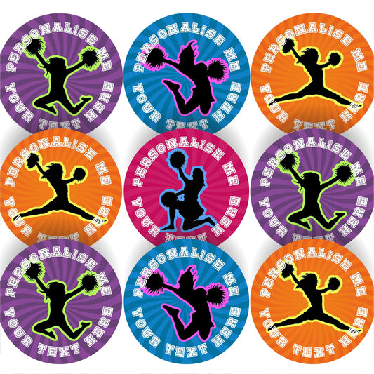 144 Personalised Cheerleading 30mm Sport Reward Stickers for School Teachers, Parents and Nursery