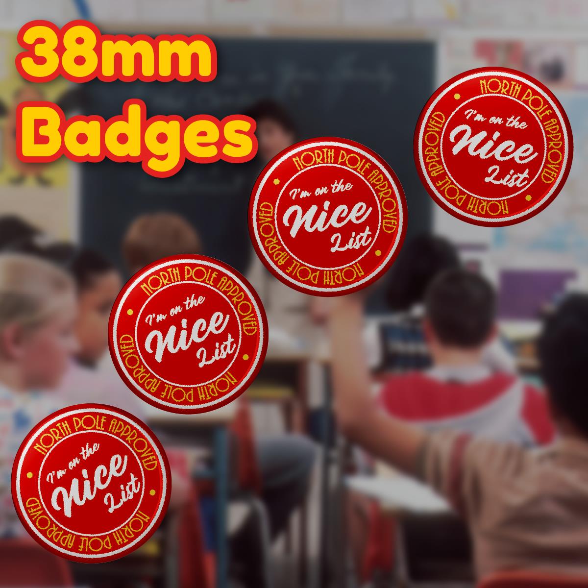 20 x Nice List Santa Button Badges (Pack of 20 Pin Badges - 38mm)