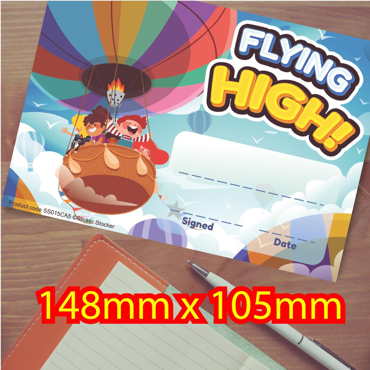 30 Flying High award certificates for school teachers, 250gsm A5 silk finish card