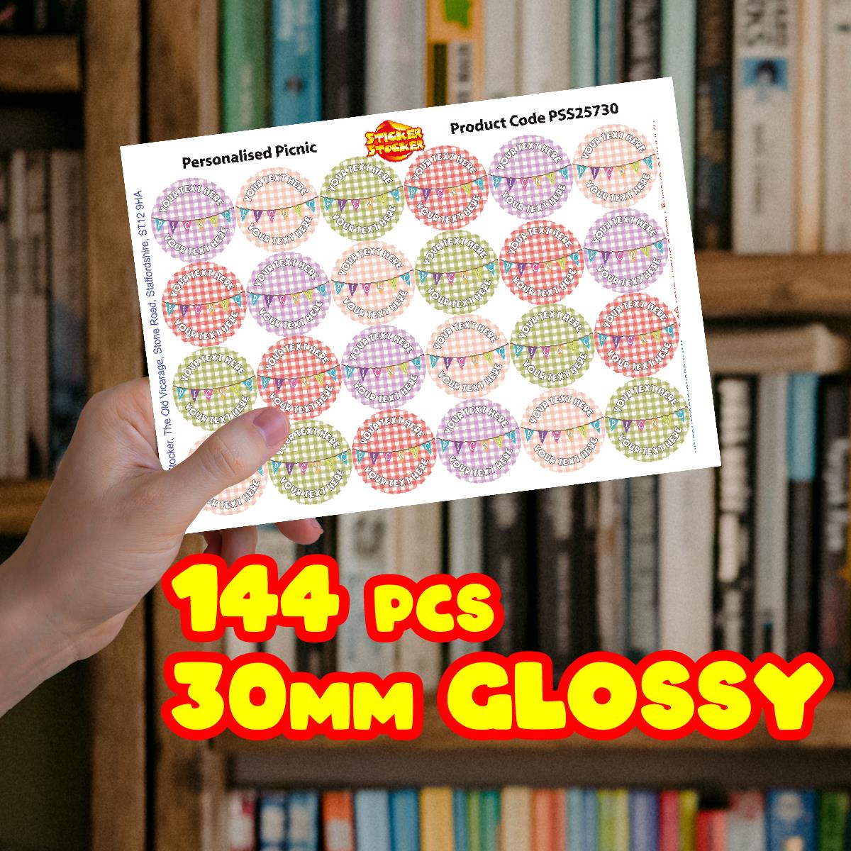 144 Personalised Summer Picnic 30mm Reward Stickers for School Teachers, Parents