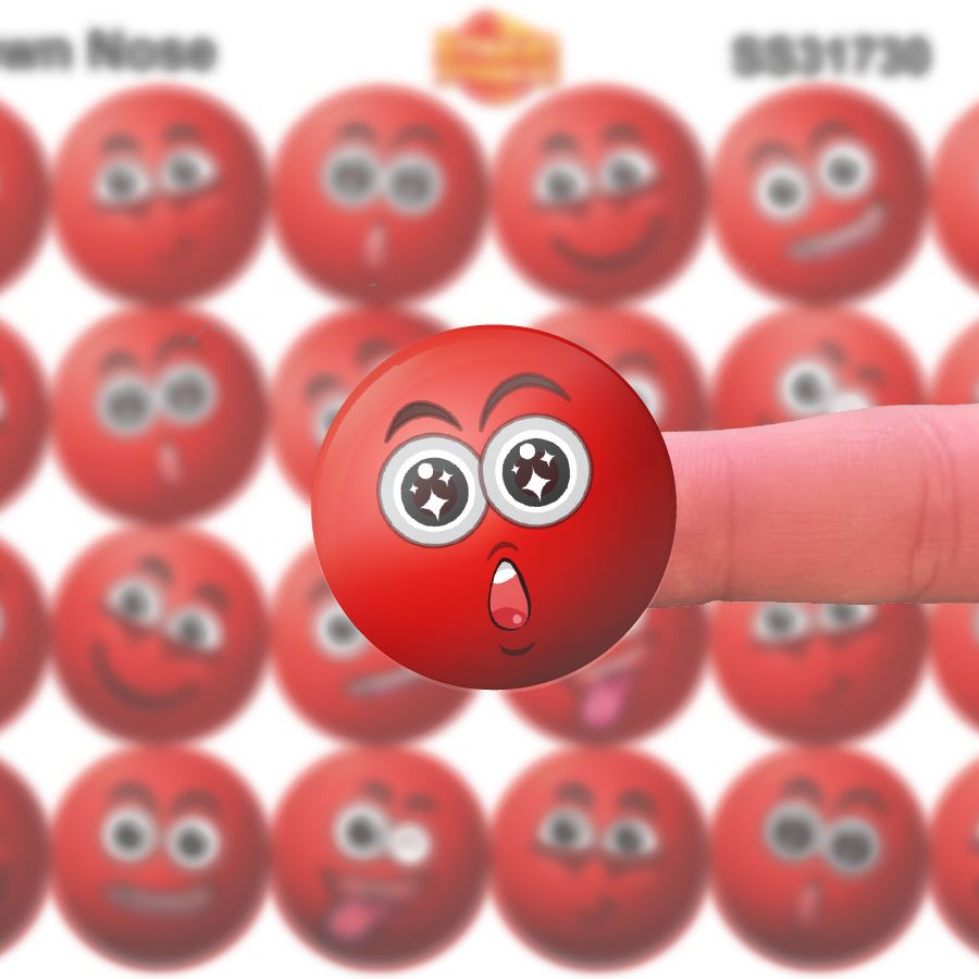 144 Red Clown Nose - 30mm - Glossy Reward Stickers for Teachers & Parents