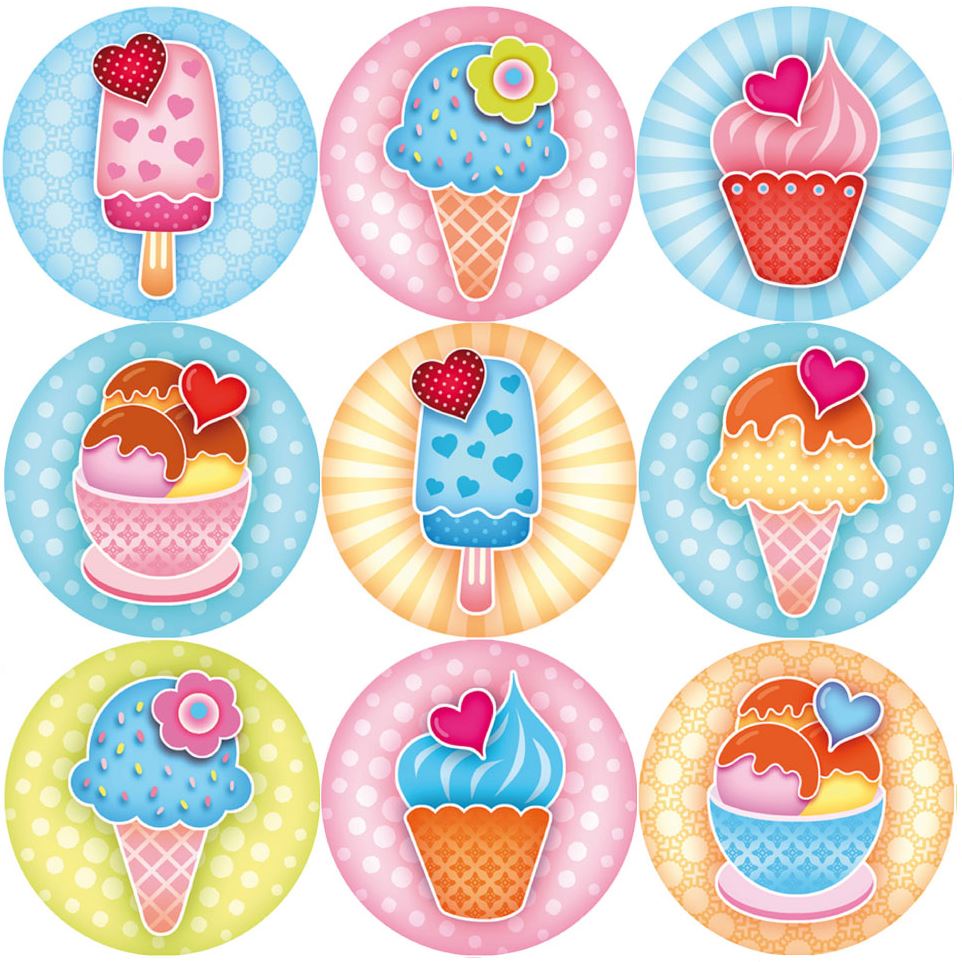 144 Sweet Summer Ice Cream 30mm Reward Stickers for Teachers, Parents, Party Bags