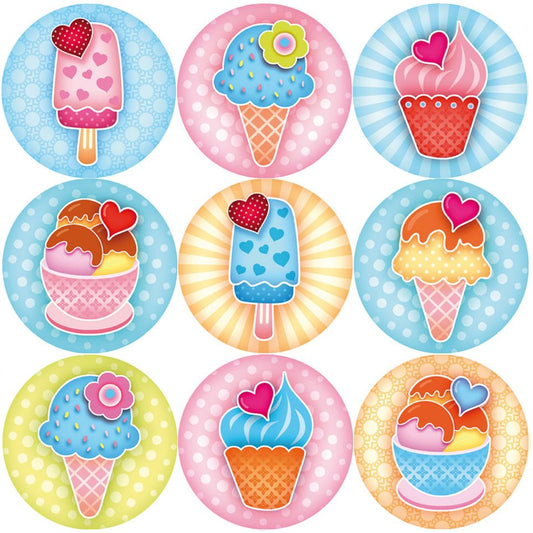 144 Sweet Summer Ice Cream 30mm Reward Stickers for Teachers, Parents, Party Bags