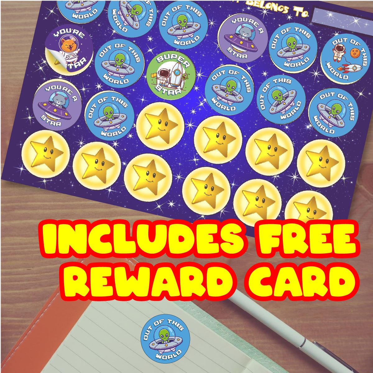 144 Outta Space Praise 30mm Children's Reward Stickers for Teachers or Parents