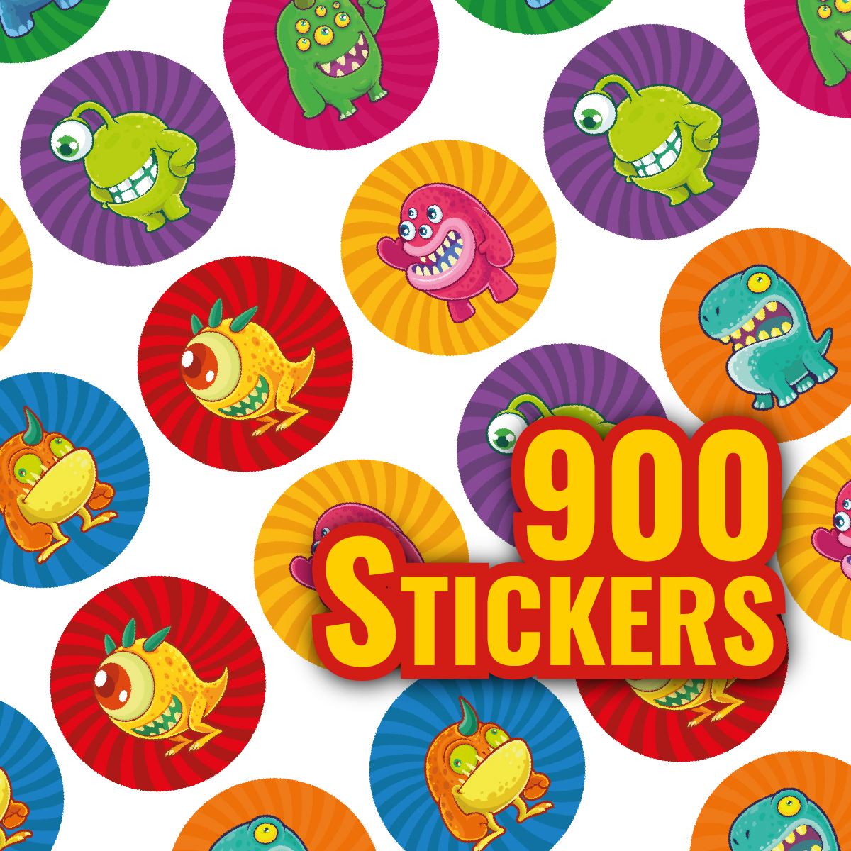 900 Colourful Mini Monsters Dots 10mm Glossy Teacher Reward Stickers Spot Stickers Journal Stickers