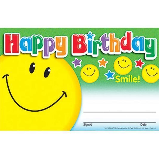 30 Happy Birthday (Smile) Children's Award - Recognition Certificates Pad
