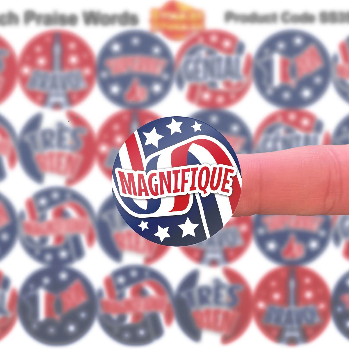 144 French Colour Praise Words Stickers - 30mm - Glossy Reward Stickers for Teachers & Parents