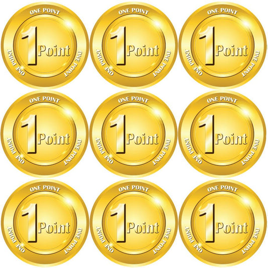 144 One Point Coin  - 30mm - Glossy Reward Stickers for Teachers & Parents