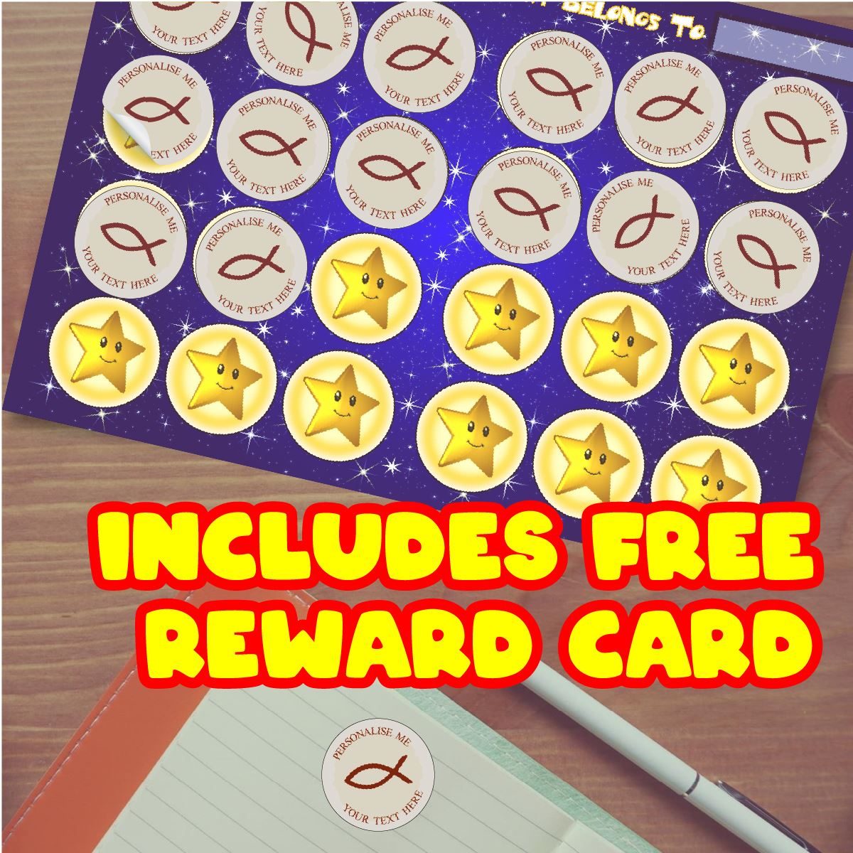 144 Fish Personalised 30mm Reward Stickers for School Teachers