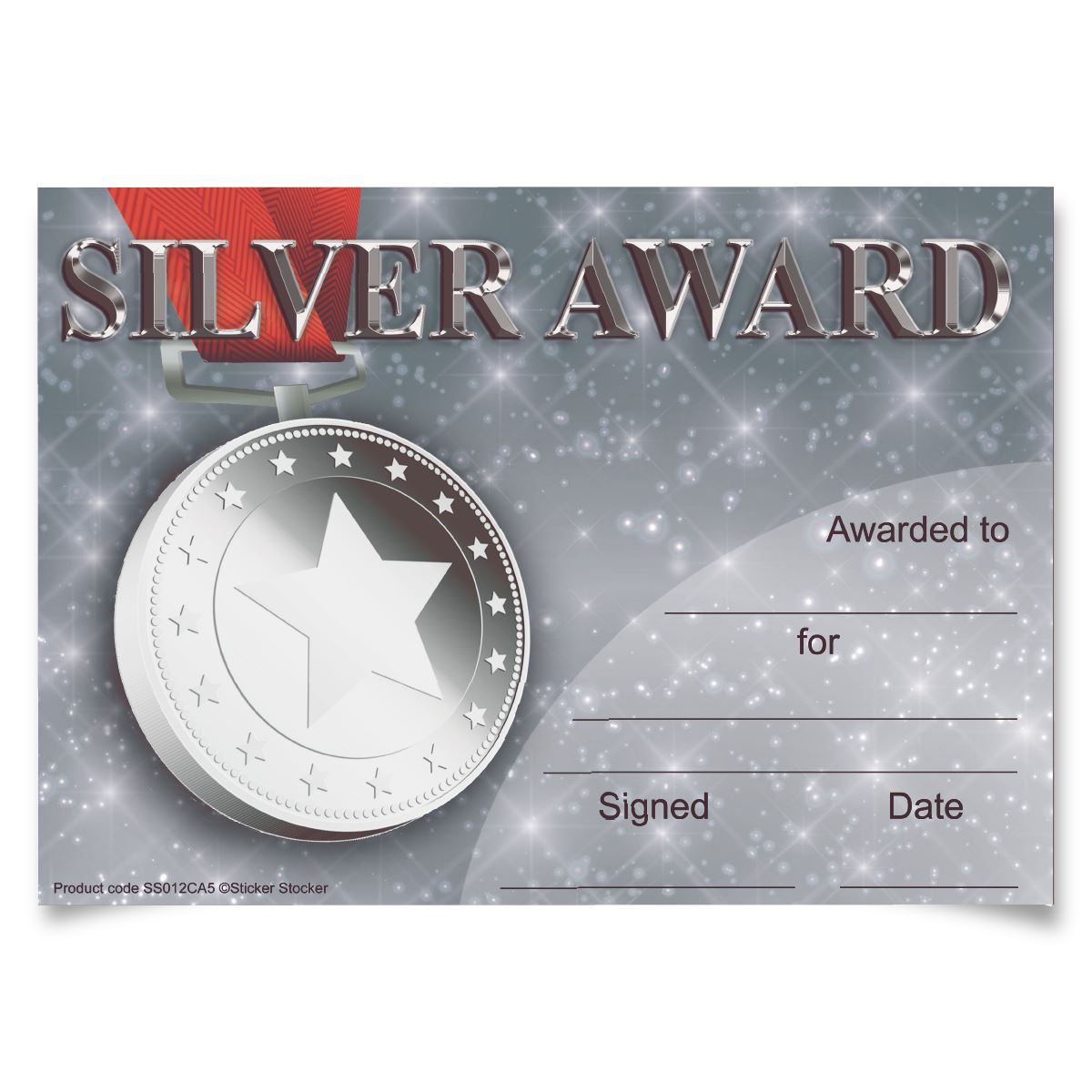 30 Silver Award Certificates for school teachers, 250gsm A5 silk finish card