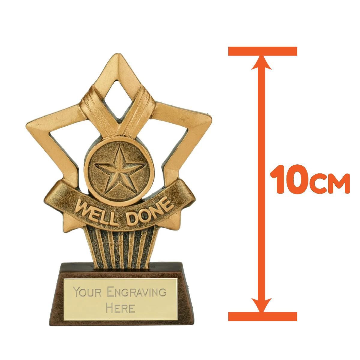 Mini Star Plus Well Done Award Trophy 10cm Resin FREE engraving and Certificate