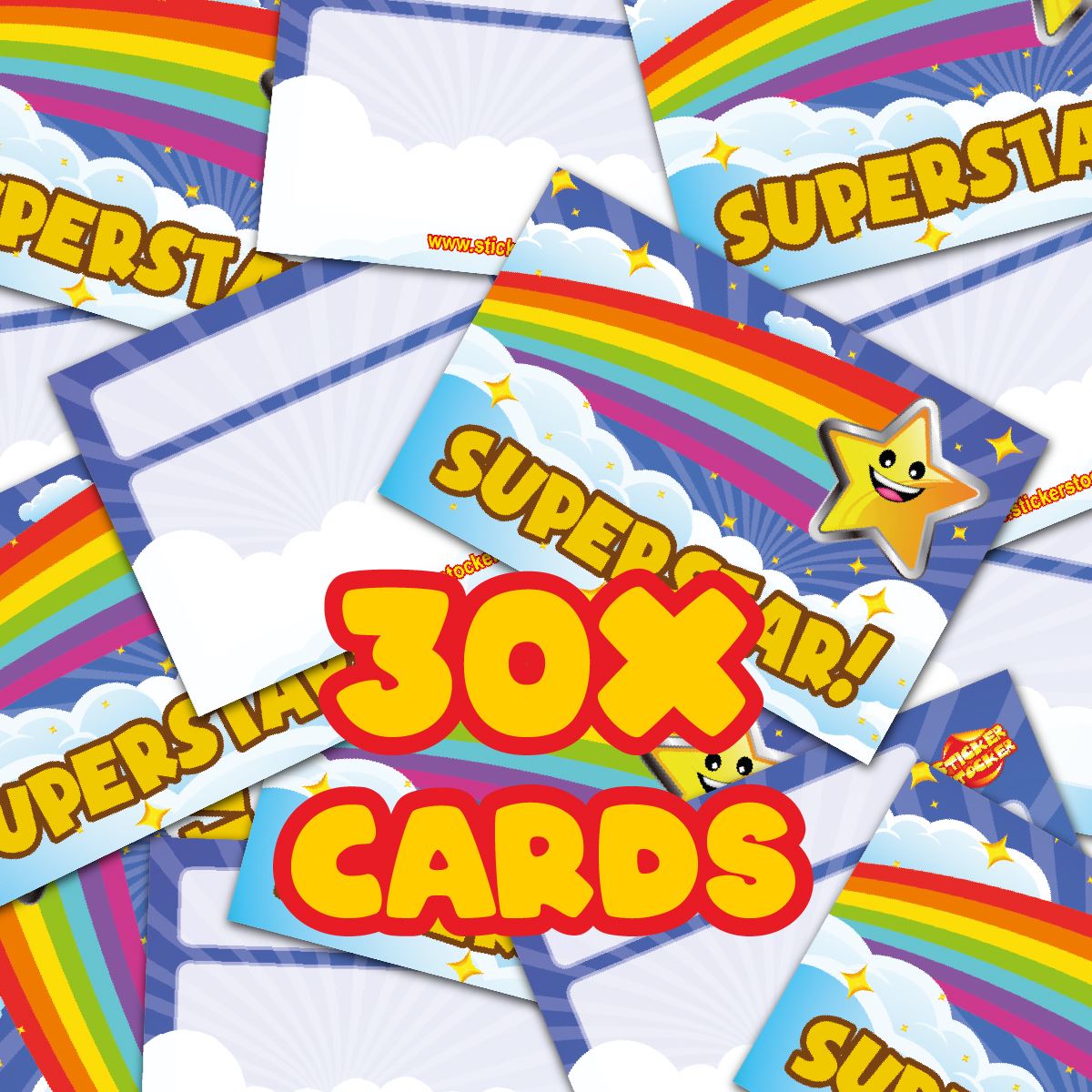 30 Superstar award cards for school teachers, wallet sized glossy reward cards